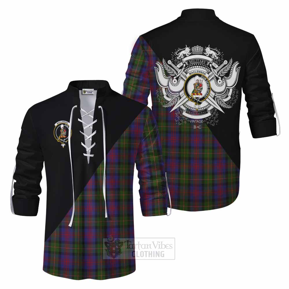 Tartan Vibes Clothing MacLennan (McLennan) Tartan Ghillie Kilt Shirt with Family Crest and Military Logo Style