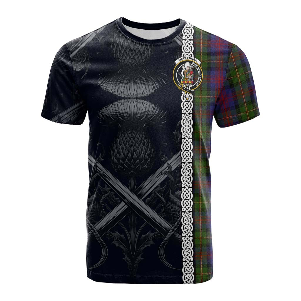 Tartan Vibes Clothing MacLennan (McLennan) Tartan Cotton T-shirt with Family Crest Cross Sword Thistle Celtic Vibes