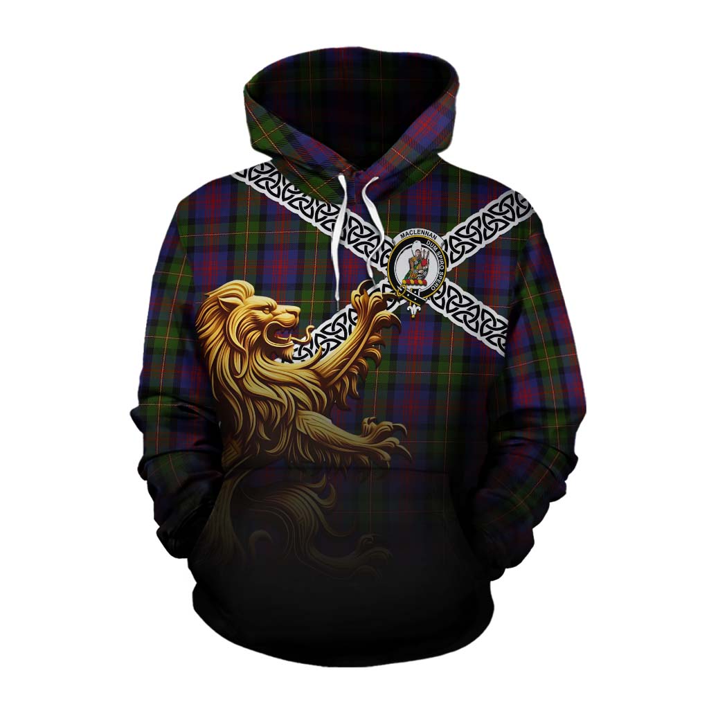 Tartan Vibes Clothing MacLennan (McLennan) Crest Tartan Cotton Hoodie with Golden Lion Emblem Celtic Style