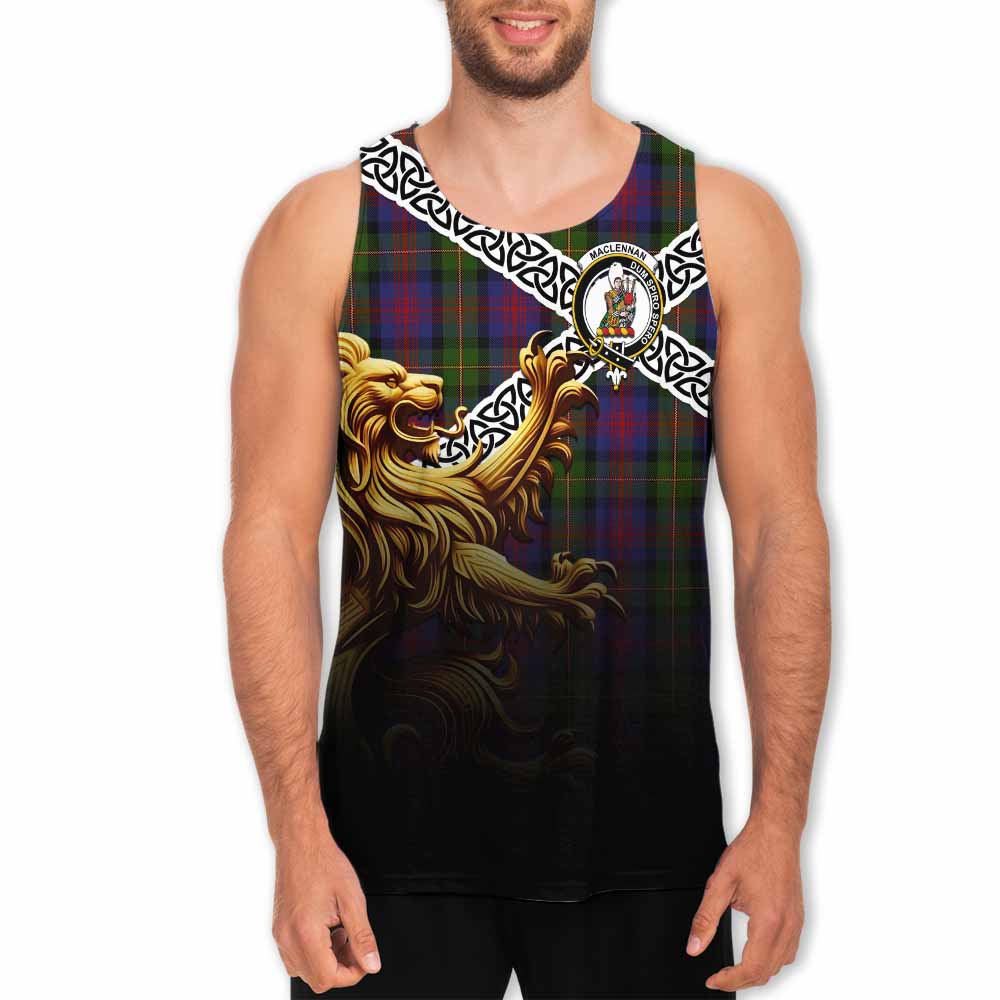 Tartan Vibes Clothing MacLennan (McLennan) Crest Tartan Men's Tank Top with Golden Lion Emblem Celtic Style