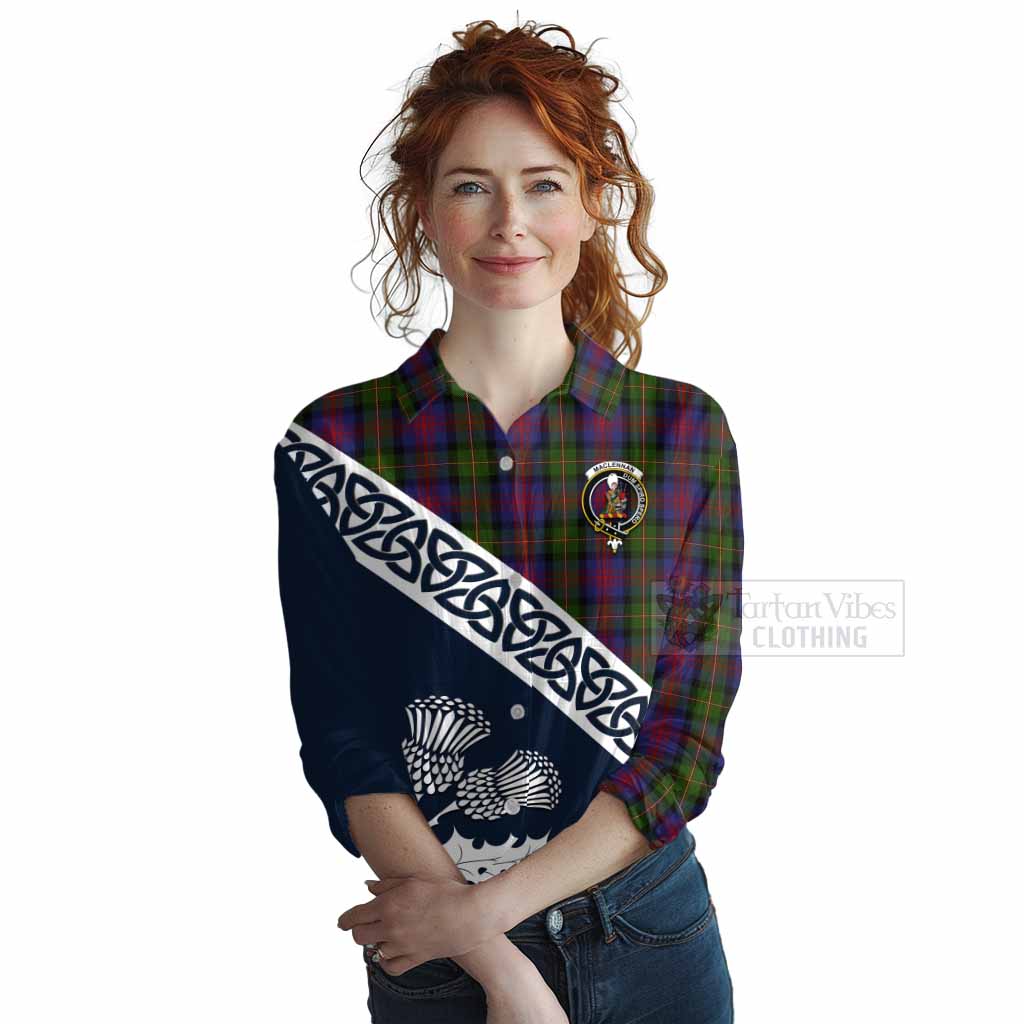 Tartan Vibes Clothing MacLennan (McLennan) Tartan Women's Casual Shirt Featuring Thistle and Scotland Map