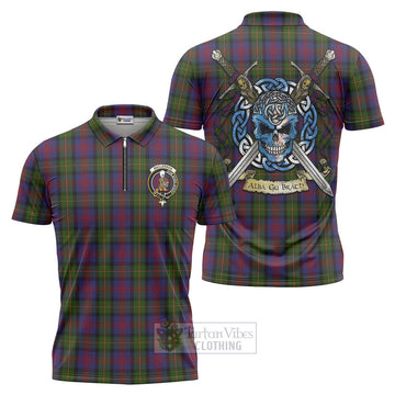 MacLennan (McLennan) Tartan Zipper Polo Shirt with Family Crest Celtic Skull Style
