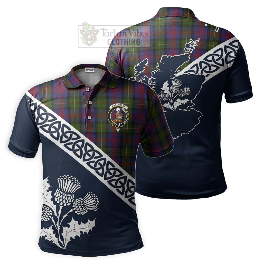 MacLennan (McLennan) Tartan Polo Shirt Featuring Thistle and Scotland Map