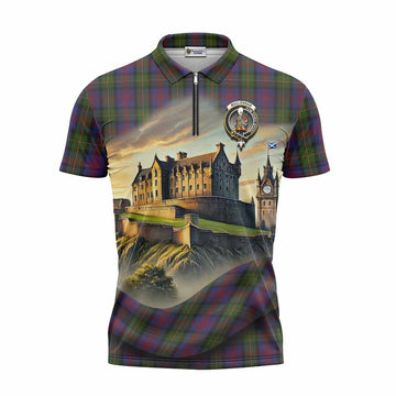 MacLennan (McLennan) Tartan Family Crest Zipper Polo Shirt with Scottish Ancient Castle Style