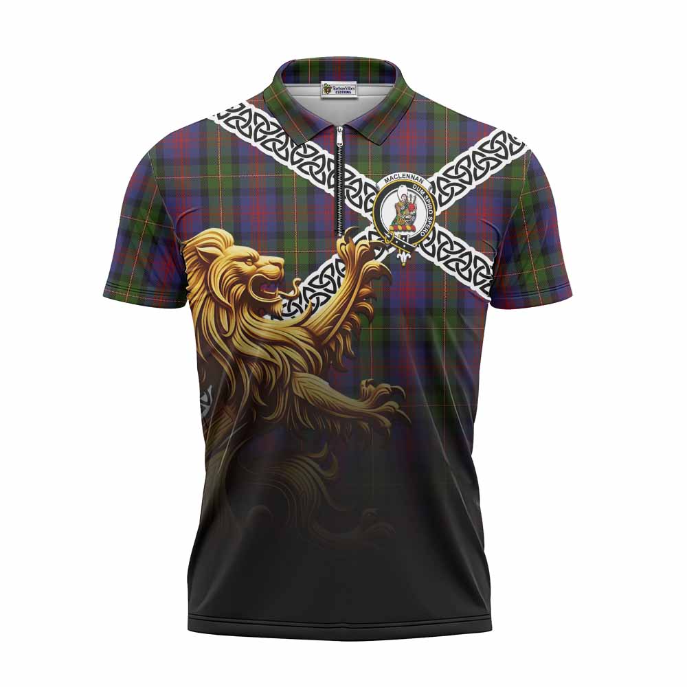Tartan Vibes Clothing MacLennan (McLennan) Crest Tartan Zipper Polo Shirt with Golden Lion Emblem Celtic Style