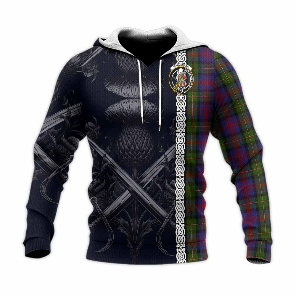 Tartan Vibes Clothing MacLennan (McLennan) Tartan Knitted Hoodie with Family Crest Cross Sword Thistle Celtic Vibes