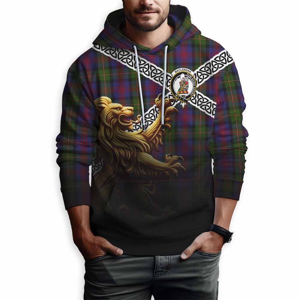 Tartan Vibes Clothing MacLennan (McLennan) Crest Tartan Hoodie with Golden Lion Emblem Celtic Style