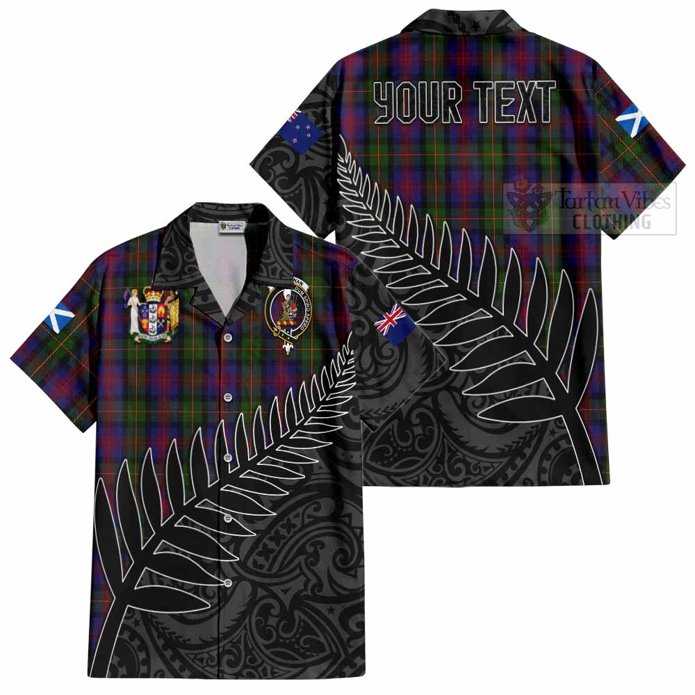 Tartan Vibes Clothing MacLennan (McLennan) Crest Tartan Short Sleeve Button Shirt with New Zealand Silver Fern Half Style