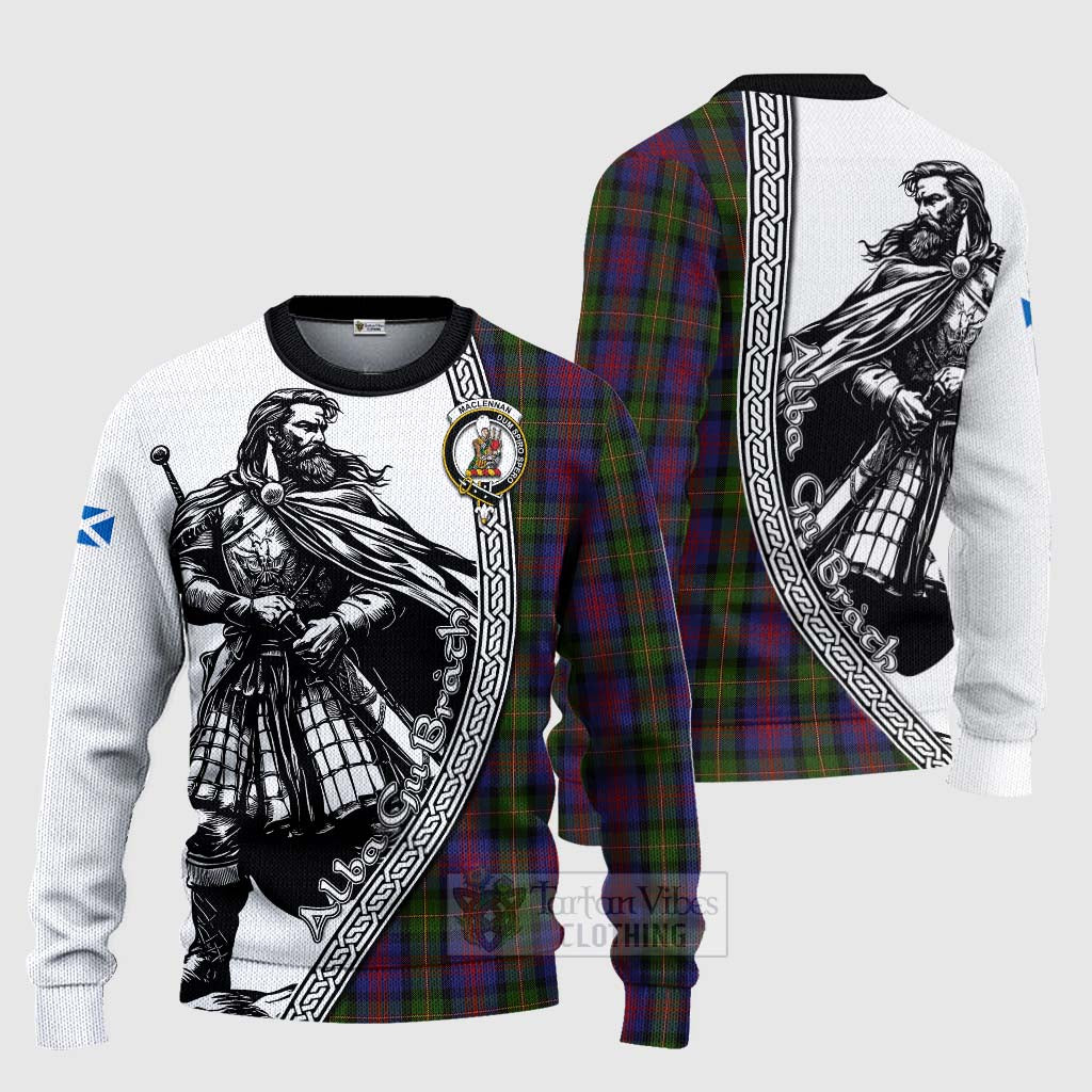 Tartan Vibes Clothing MacLennan (McLennan) Tartan Clan Crest Knitted Sweater with Highlander Warrior Celtic Style