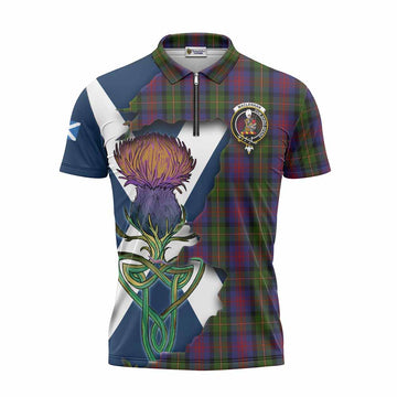 MacLennan (McLennan) Tartan Family Crest Zipper Polo Shirt Scottish Thistle Celtic Inspired