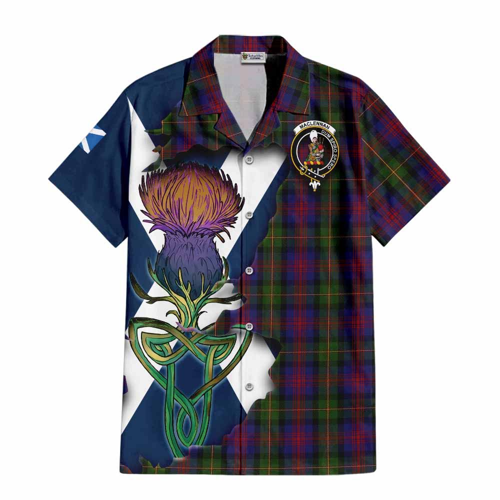 Tartan Vibes Clothing MacLennan (McLennan) Tartan Family Crest Short Sleeve Button Shirt Scottish Thistle Celtic Inspired