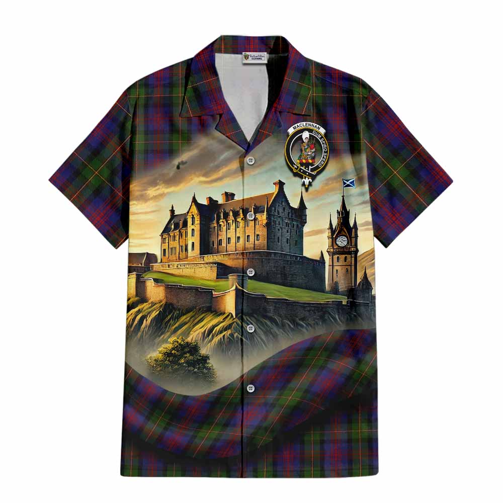 Tartan Vibes Clothing MacLennan (McLennan) Tartan Family Crest Short Sleeve Button Shirt with Scottish Ancient Castle Style