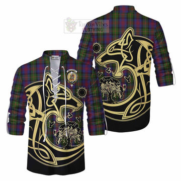 Tartan Vibes Clothing MacLennan (McLennan) Tartan Ghillie Kilt Shirt with Family Crest Celtic Wolf Style