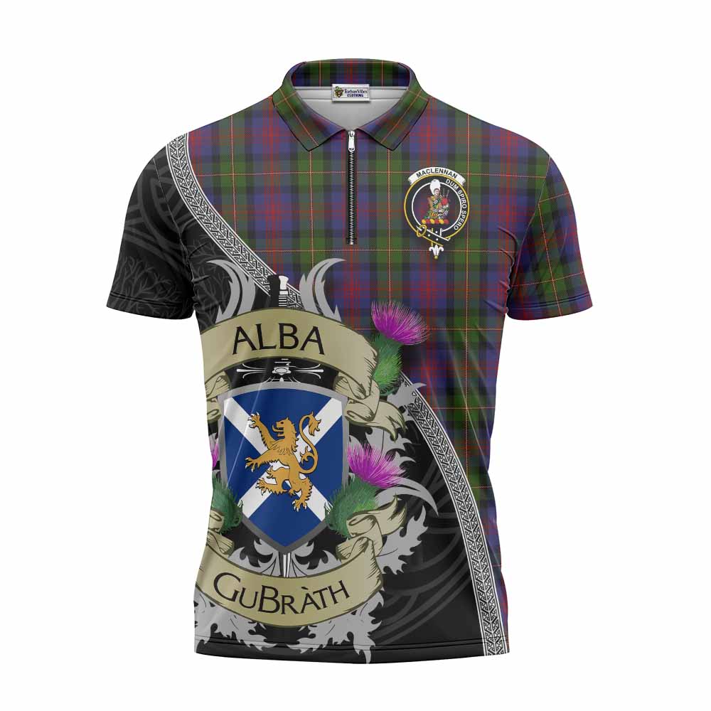 Tartan Vibes Clothing MacLennan (McLennan) Tartan Family Crest Zipper Polo Shirt Lion Rampant Royal Thistle Shield Celtic Inspired