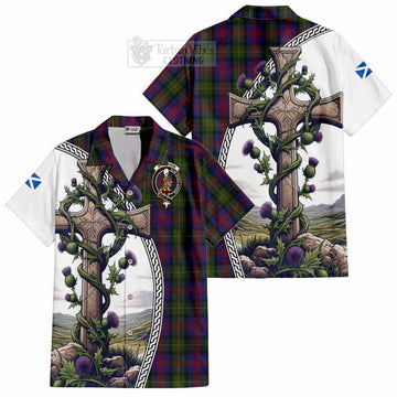 MacLennan (McLennan) Tartan Hawaiian Shirt with Family Crest and St. Andrew's Cross Accented by Thistle Vines