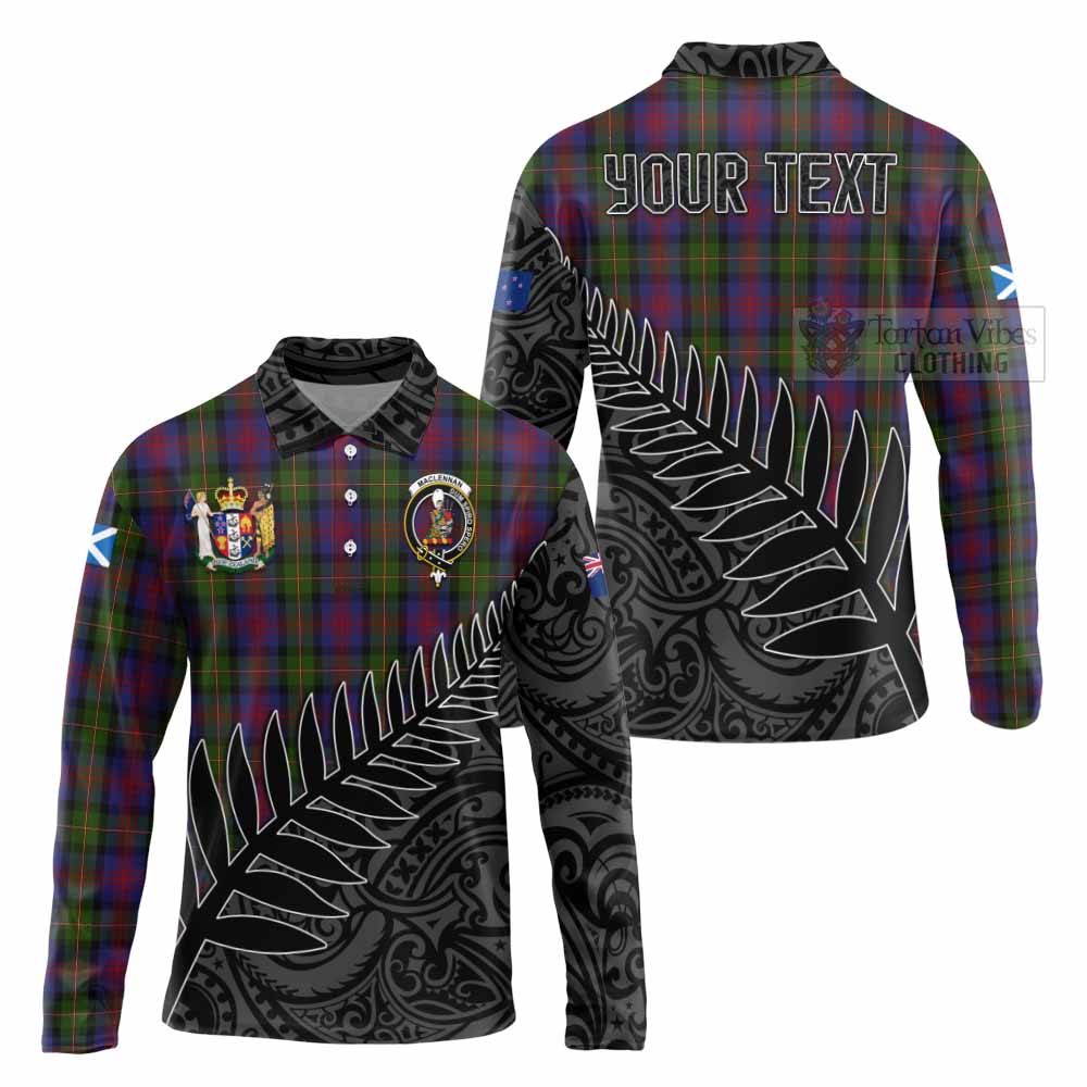 Tartan Vibes Clothing MacLennan (McLennan) Crest Tartan Long Sleeve Polo Shirt with New Zealand Silver Fern Half Style