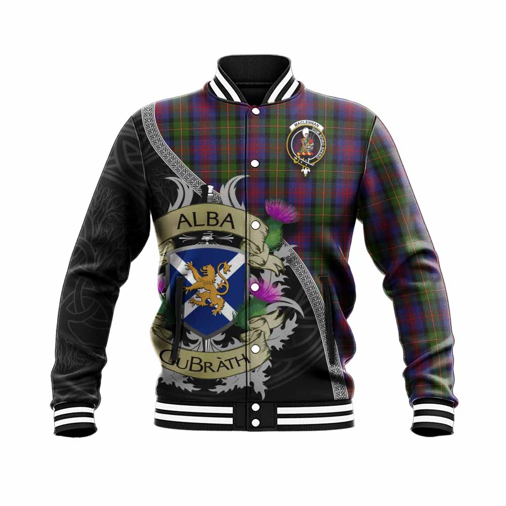 Tartan Vibes Clothing MacLennan (McLennan) Tartan Family Crest Baseball Jacket Lion Rampant Royal Thistle Shield Celtic Inspired