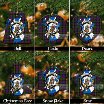 MacLennan (McLennan) Tartan Christmas Ceramic Ornaments with Family Crest and Scotland Map
