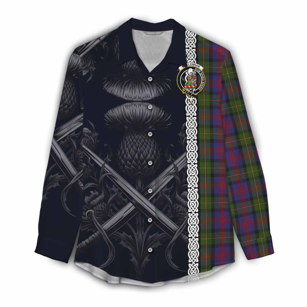 Tartan Vibes Clothing MacLennan (McLennan) Tartan Women's Casual Shirt with Family Crest Cross Sword Thistle Celtic Vibes