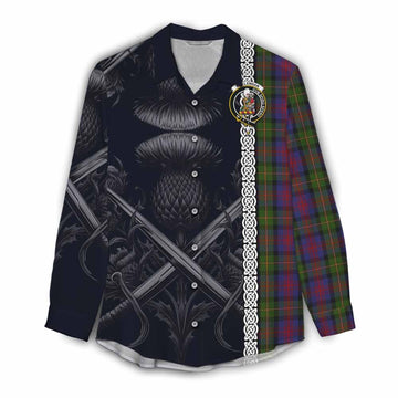 MacLennan (McLennan) Tartan Women's Casual Shirt with Family Crest Cross Sword Thistle Celtic Vibes