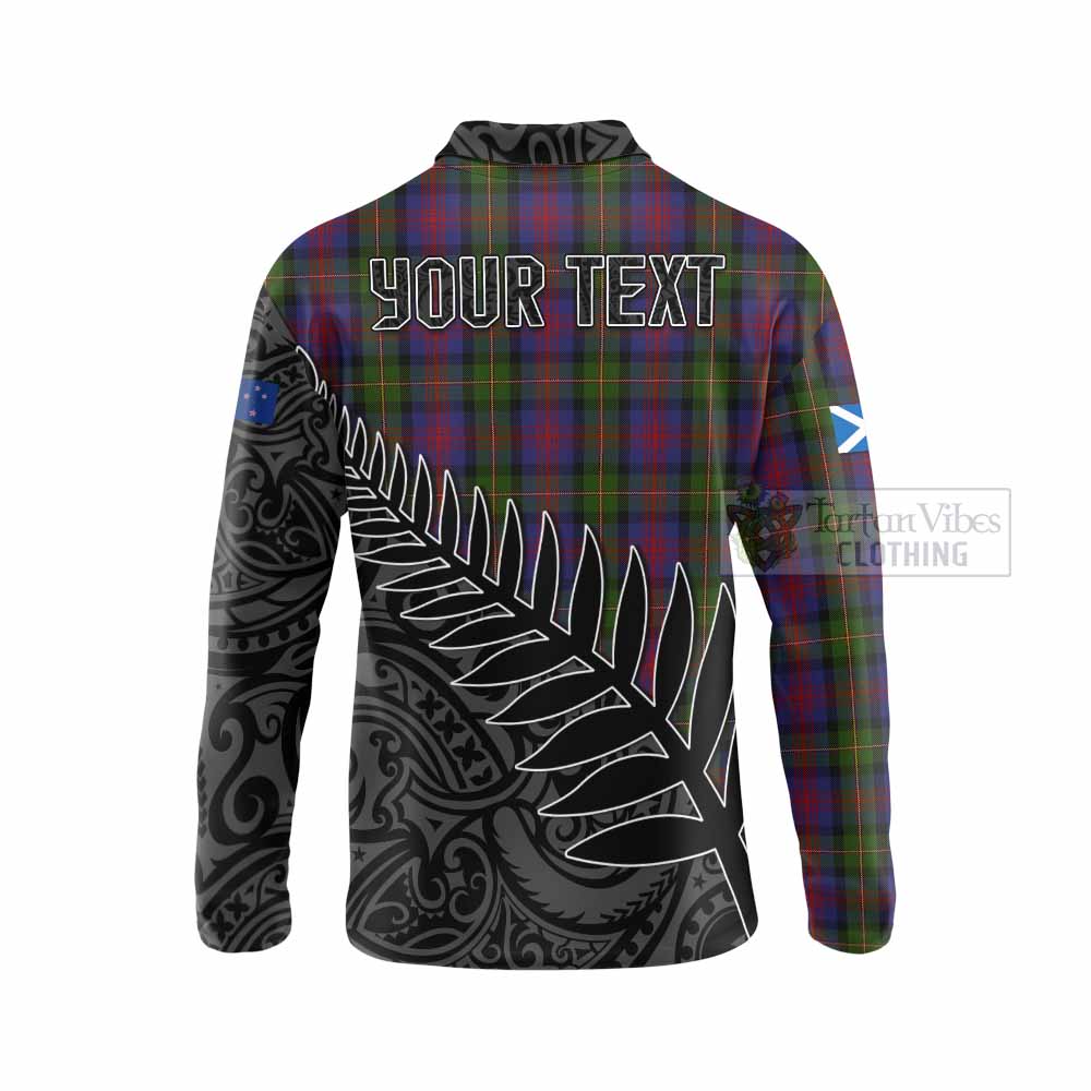 Tartan Vibes Clothing MacLennan (McLennan) Crest Tartan Long Sleeve Polo Shirt with New Zealand Silver Fern Half Style
