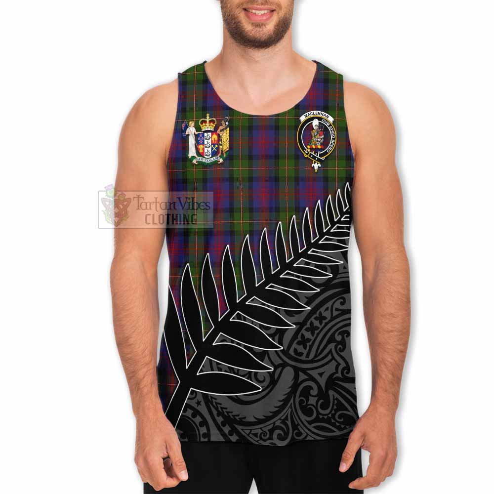 Tartan Vibes Clothing MacLennan (McLennan) Crest Tartan Men's Tank Top with New Zealand Silver Fern Half Style