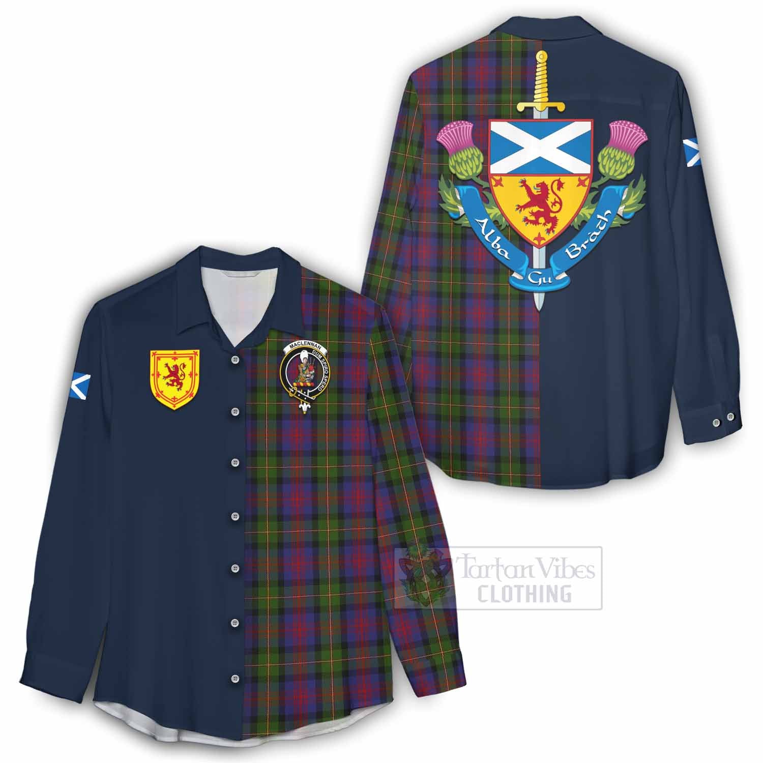 Tartan Vibes Clothing MacLennan (McLennan) Tartan Women's Casual Shirt Alba with Scottish Lion Royal Arm Half Style