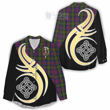 MacLennan (McLennan) Tartan Women's Casual Shirt with Family Crest and Celtic Symbol Style