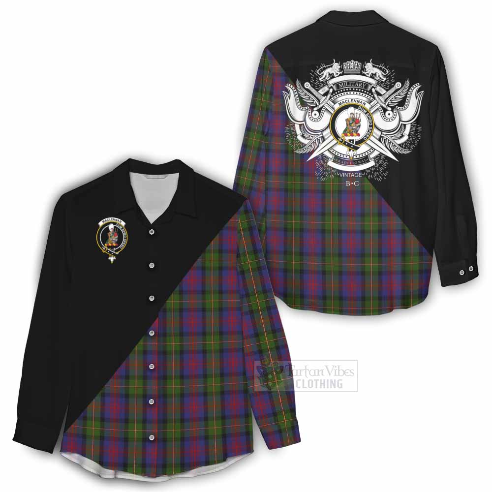 Tartan Vibes Clothing MacLennan (McLennan) Tartan Women's Casual Shirt with Family Crest and Military Logo Style