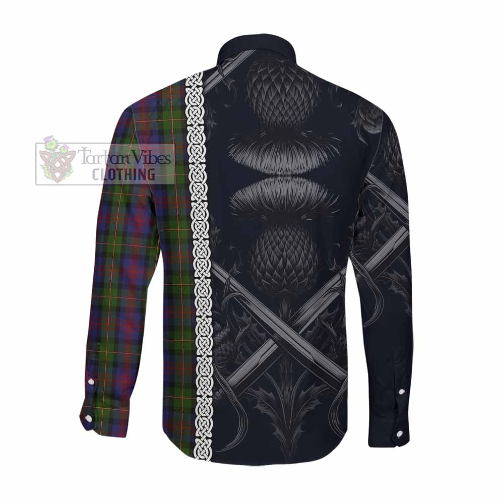 Tartan Vibes Clothing MacLennan (McLennan) Tartan Long Sleeve Button Shirt with Family Crest Cross Sword Thistle Celtic Vibes