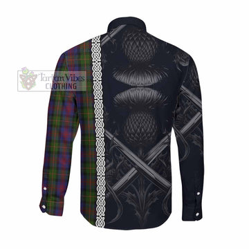 Tartan Vibes Clothing MacLennan (McLennan) Tartan Long Sleeve Button Shirt with Family Crest Cross Sword Thistle Celtic Vibes