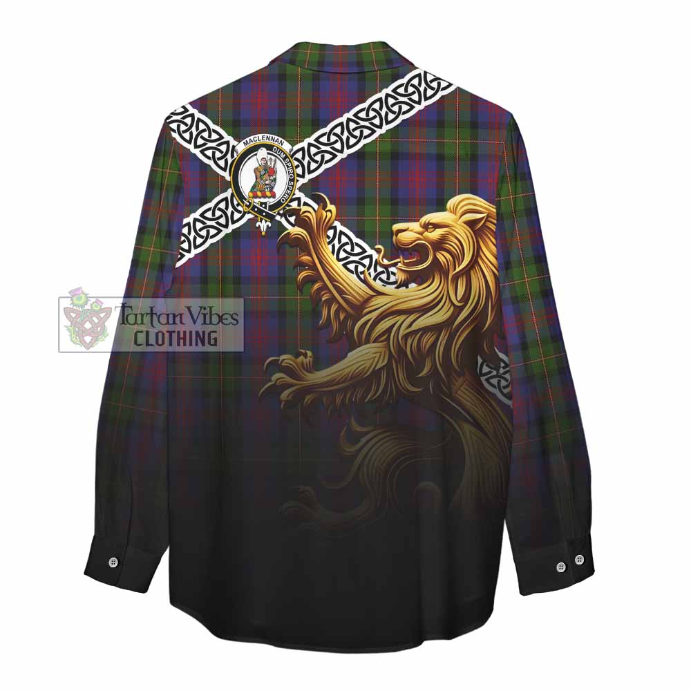 Tartan Vibes Clothing MacLennan (McLennan) Crest Tartan Women's Casual Shirt with Golden Lion Emblem Celtic Style