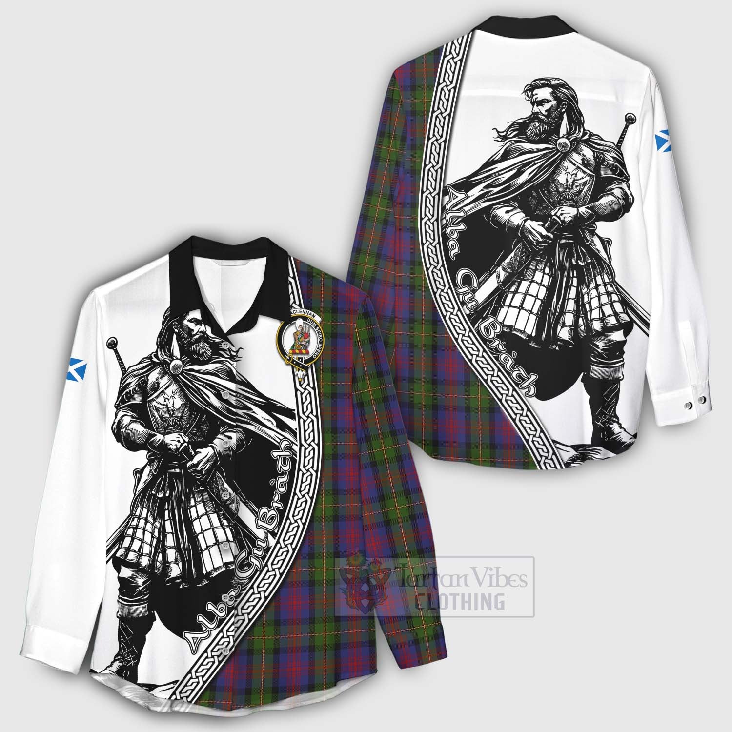 Tartan Vibes Clothing MacLennan (McLennan) Tartan Clan Crest Women's Casual Shirt with Highlander Warrior Celtic Style