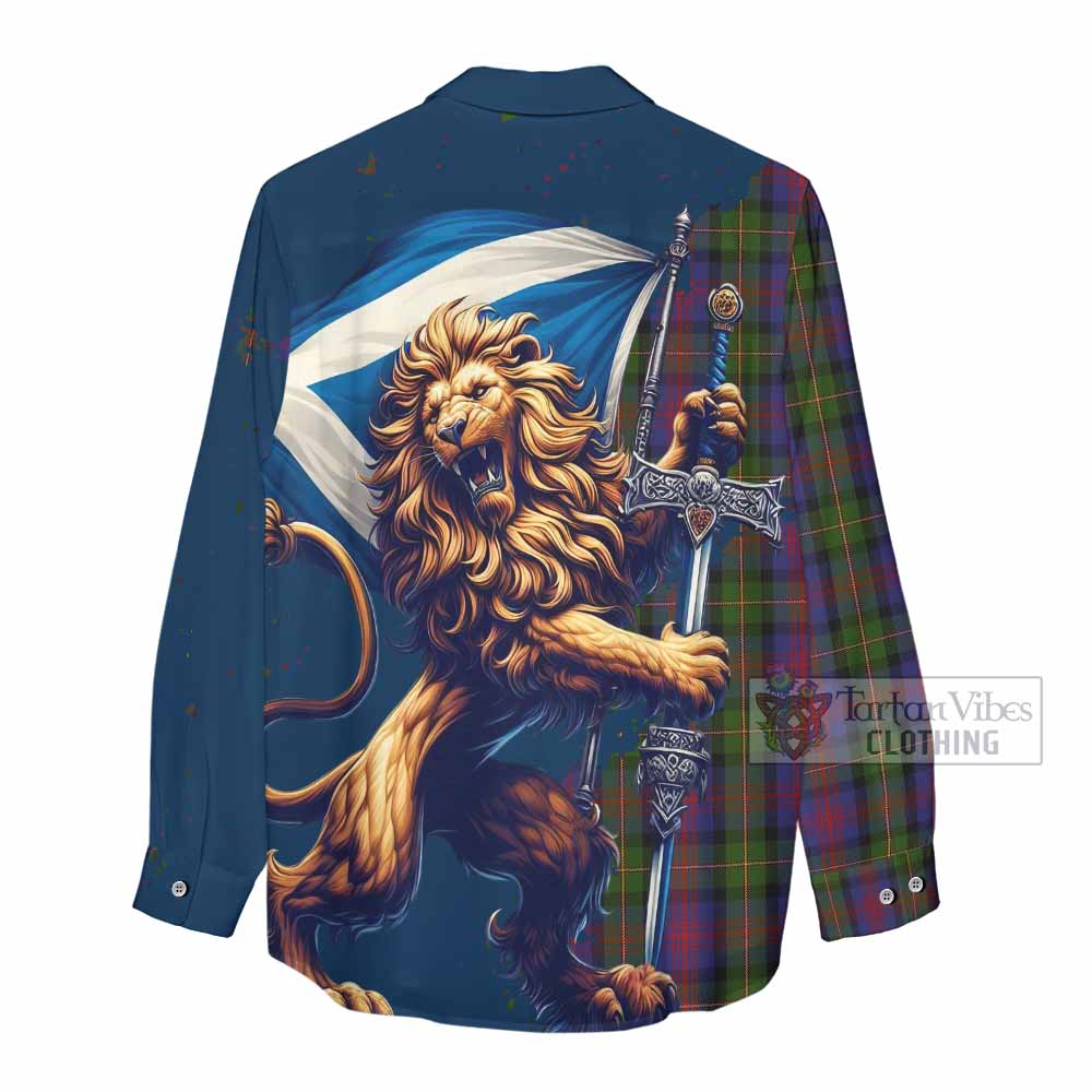 Tartan Vibes Clothing MacLennan (McLennan) Tartan Family Crest Women's Casual Shirt with Scottish Majestic Lion