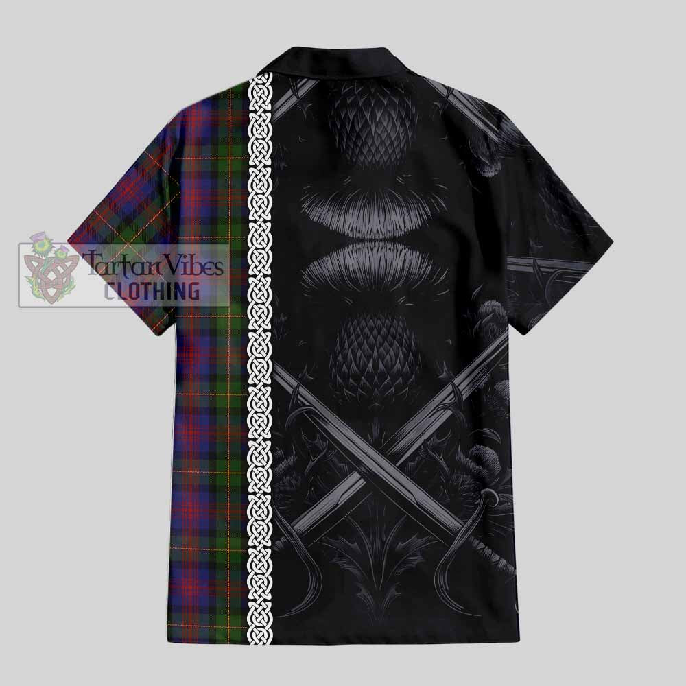 Tartan Vibes Clothing MacLennan (McLennan) Tartan Short Sleeve Button Shirt with Family Crest Cross Sword Thistle Celtic Vibes