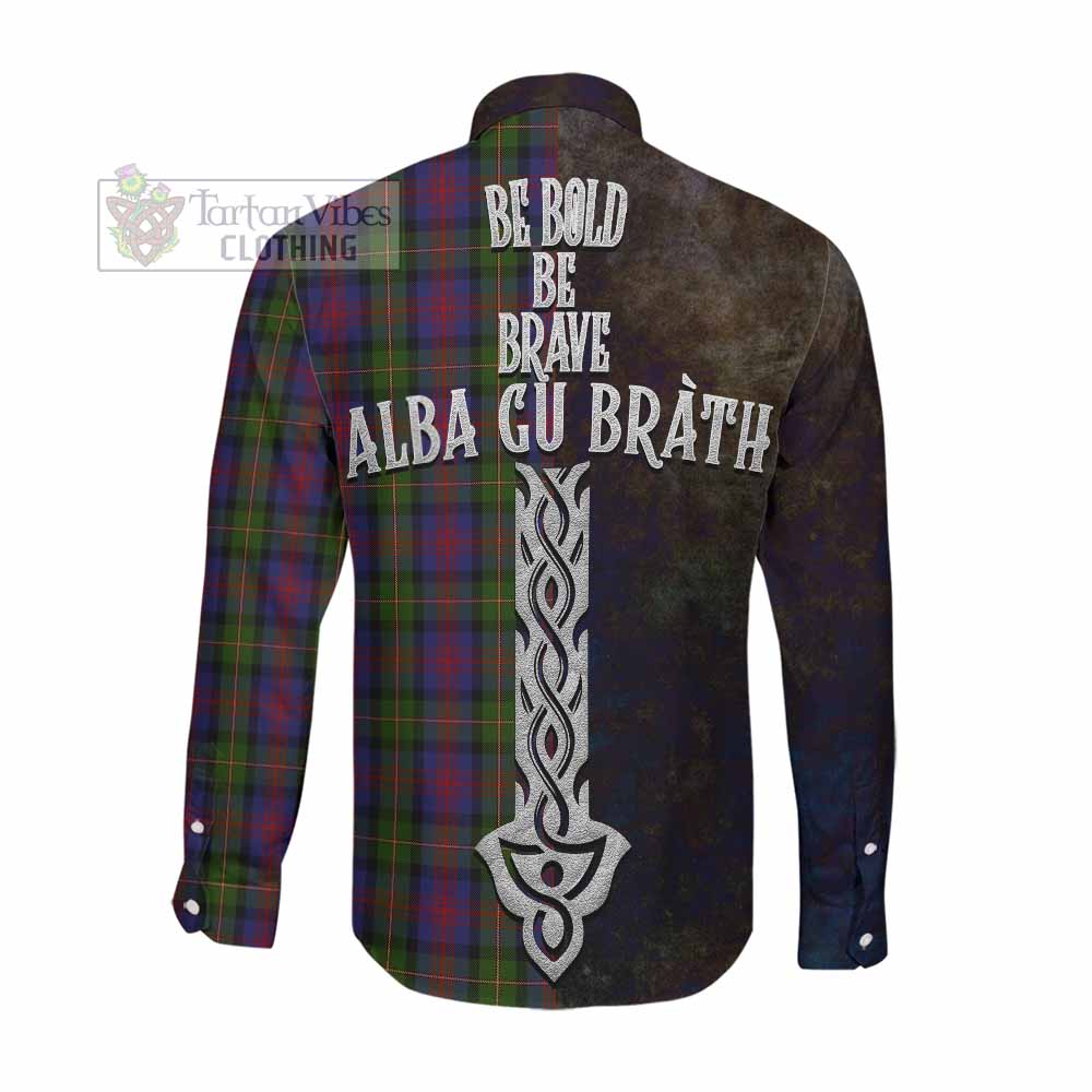Tartan Vibes Clothing MacLennan (McLennan) Tartan Family Crest Long Sleeve Button Shirt Alba Gu Brath Be Brave Lion Ancient Style