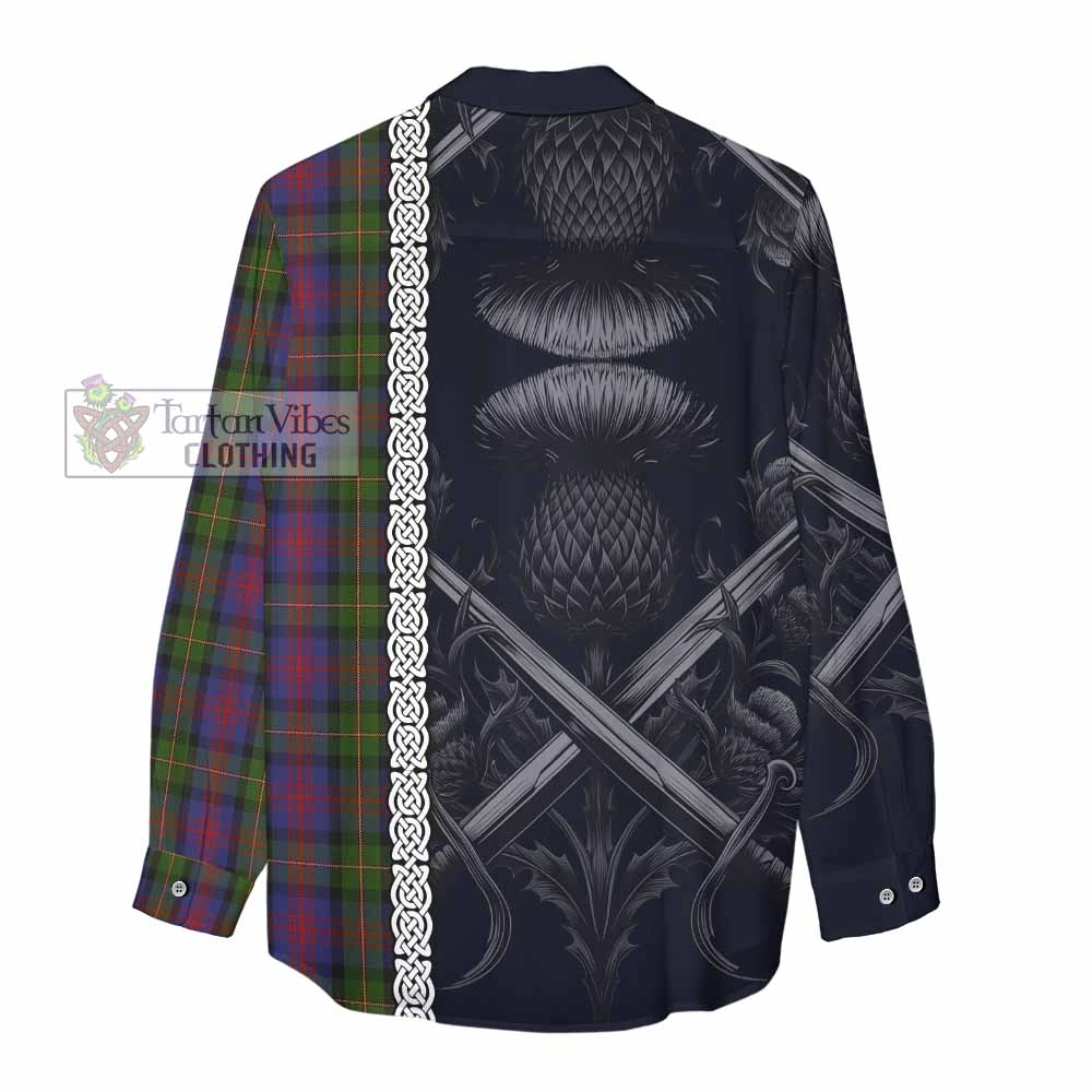 Tartan Vibes Clothing MacLennan (McLennan) Tartan Women's Casual Shirt with Family Crest Cross Sword Thistle Celtic Vibes