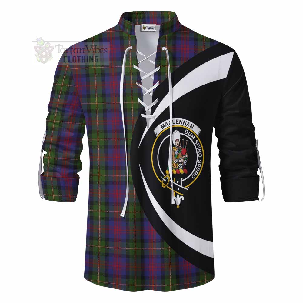 Tartan Vibes Clothing MacLennan (McLennan) Tartan Ghillie Kilt Shirt with Family Crest Circle Style