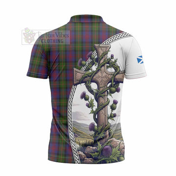 MacLennan (McLennan) Tartan Zipper Polo Shirt with Family Crest and St. Andrew's Cross Accented by Thistle Vines