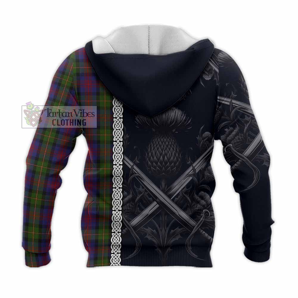 Tartan Vibes Clothing MacLennan (McLennan) Tartan Knitted Hoodie with Family Crest Cross Sword Thistle Celtic Vibes