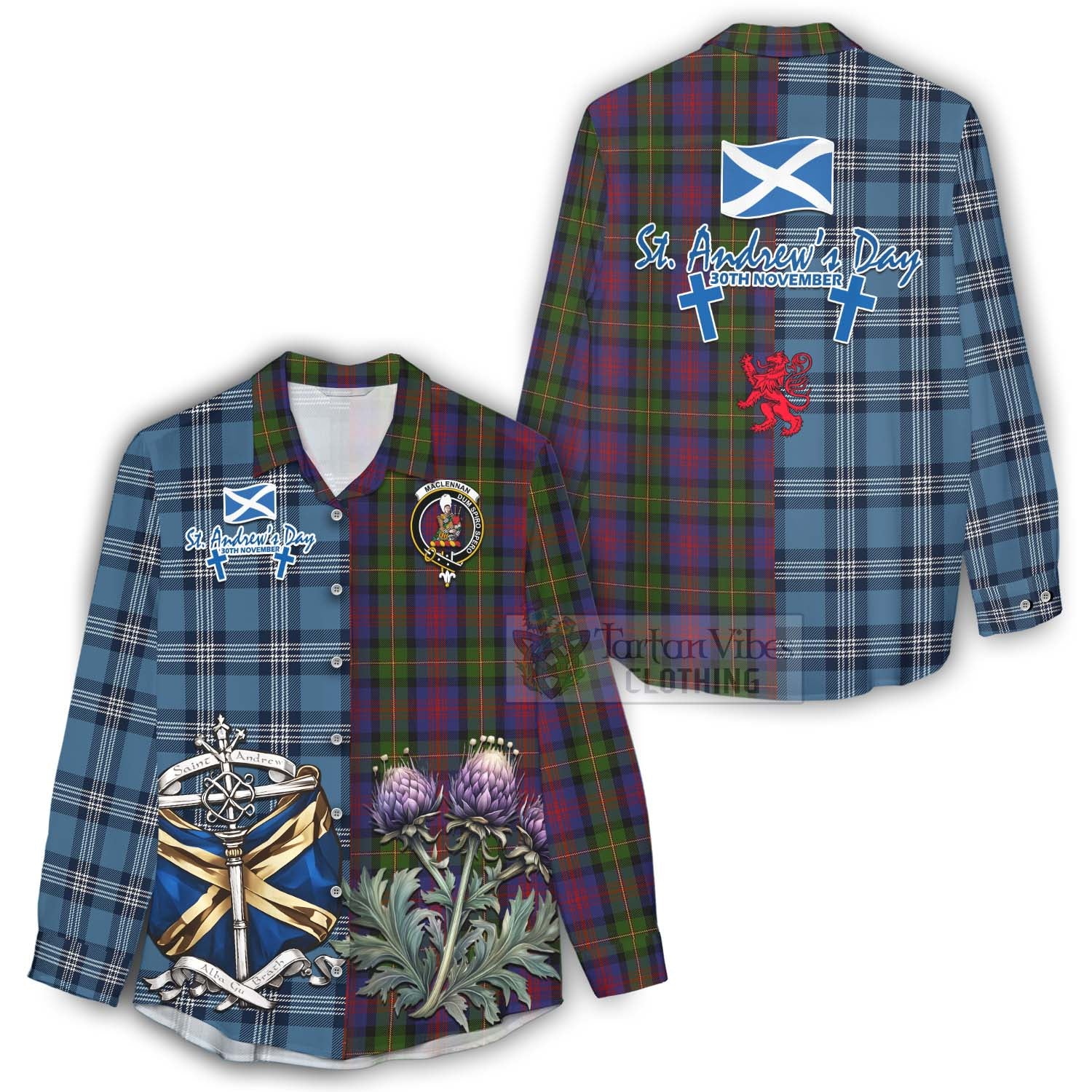 Tartan Vibes Clothing MacLennan (McLennan) Tartan Women's Casual Shirt Happy St. Andrew's Day Half Tartan Style