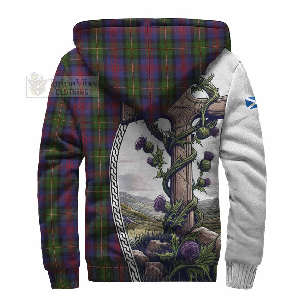 Tartan Vibes Clothing MacLennan (McLennan) Tartan Sherpa Hoodie with Family Crest and St. Andrew's Cross Accented by Thistle Vines