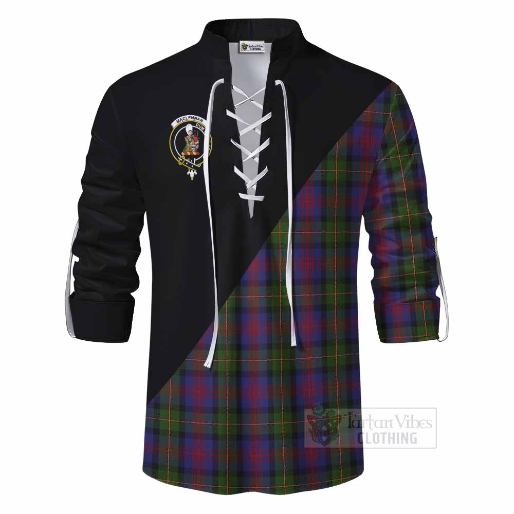 Tartan Vibes Clothing MacLennan (McLennan) Tartan Ghillie Kilt Shirt with Family Crest and Military Logo Style