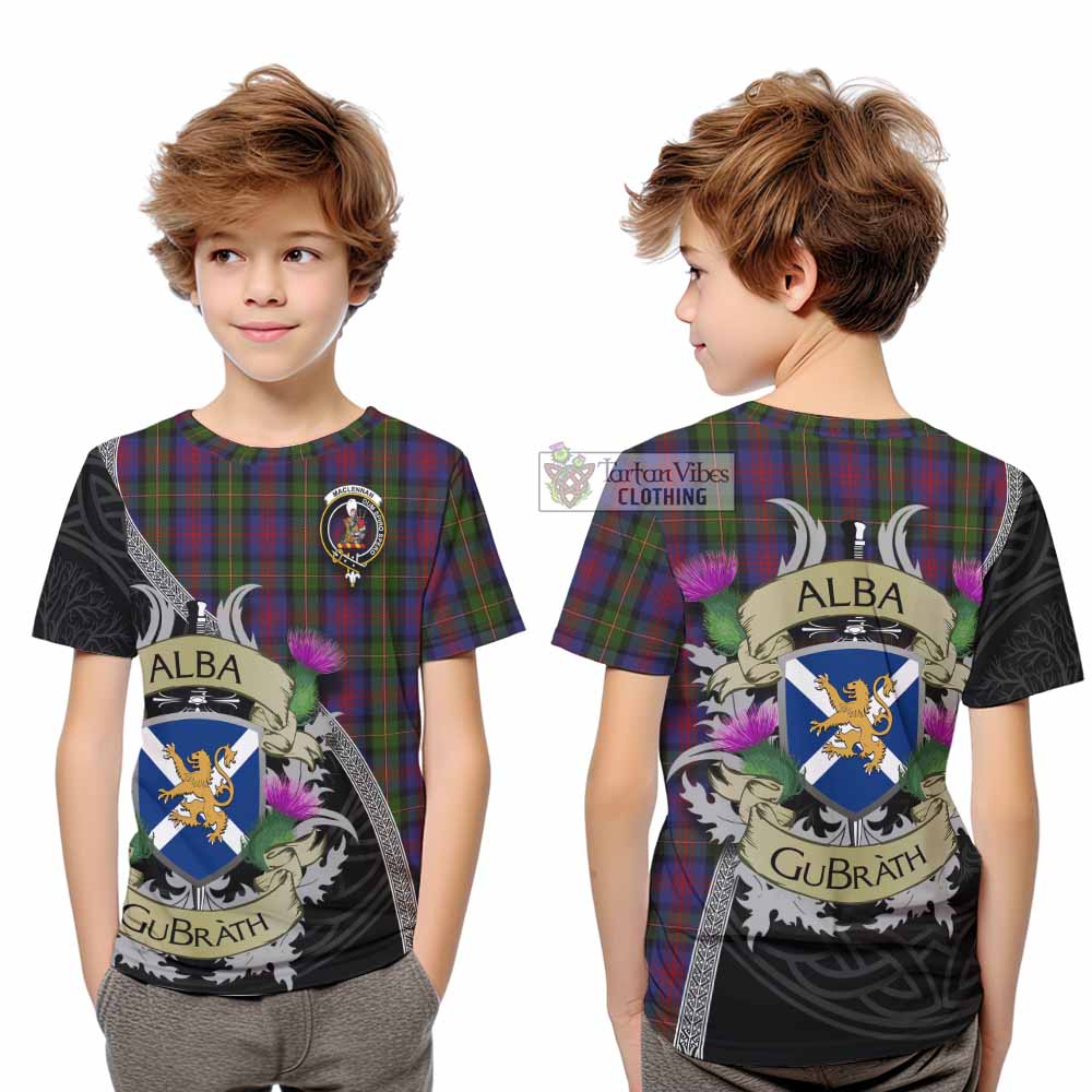 Tartan Vibes Clothing MacLennan (McLennan) Tartan Family Crest Kid T-Shirt Lion Rampant Royal Thistle Shield Celtic Inspired