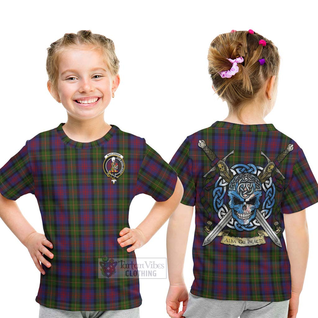 Tartan Vibes Clothing MacLennan (McLennan) Tartan Kid T-Shirt with Family Crest Celtic Skull Style