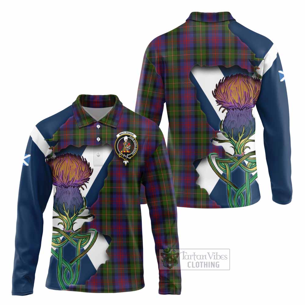 Tartan Vibes Clothing MacLennan (McLennan) Tartan Family Crest Long Sleeve Polo Shirt Scottish Thistle Celtic Inspired