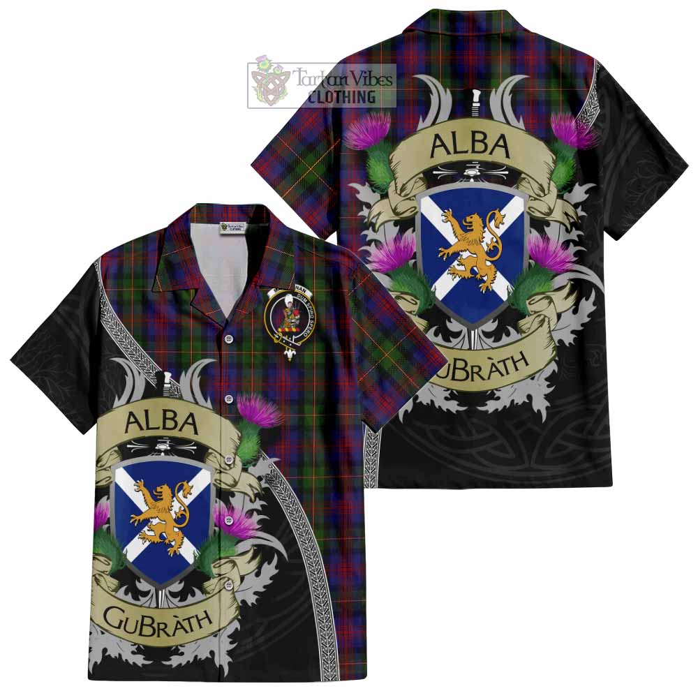 Tartan Vibes Clothing MacLennan (McLennan) Tartan Family Crest Short Sleeve Button Shirt Lion Rampant Royal Thistle Shield Celtic Inspired