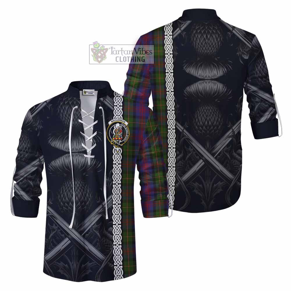 Tartan Vibes Clothing MacLennan (McLennan) Tartan Ghillie Kilt Shirt with Family Crest Cross Sword Thistle Celtic Vibes