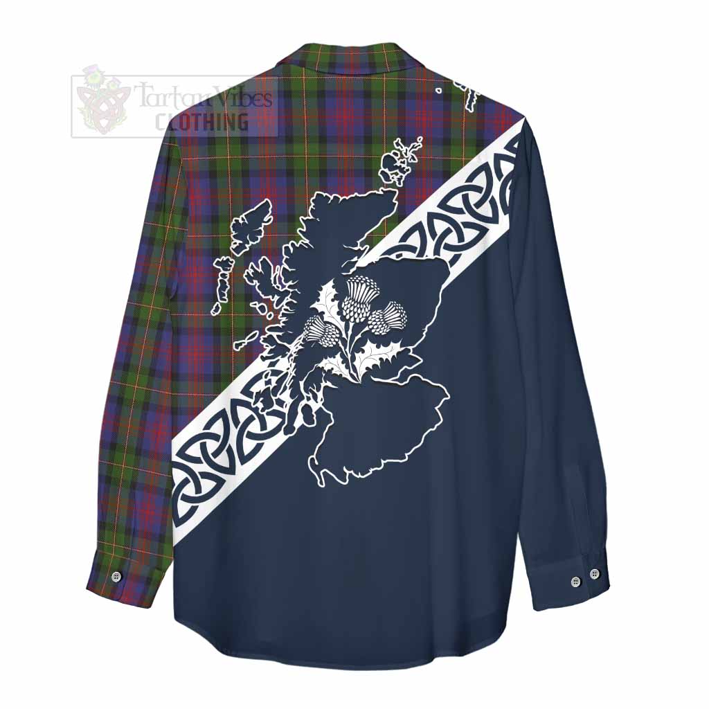 Tartan Vibes Clothing MacLennan (McLennan) Tartan Women's Casual Shirt Featuring Thistle and Scotland Map