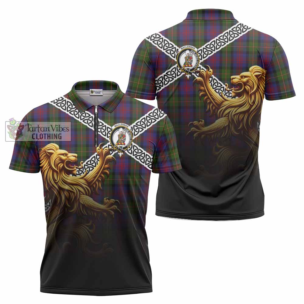 Tartan Vibes Clothing MacLennan (McLennan) Crest Tartan Zipper Polo Shirt with Golden Lion Emblem Celtic Style